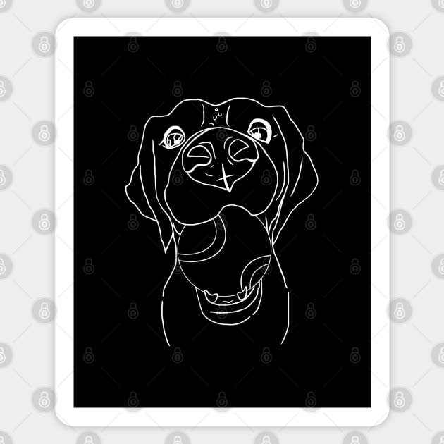 Dog with a tennis ball in its mouth. Cute white line art Sticker by KateQR